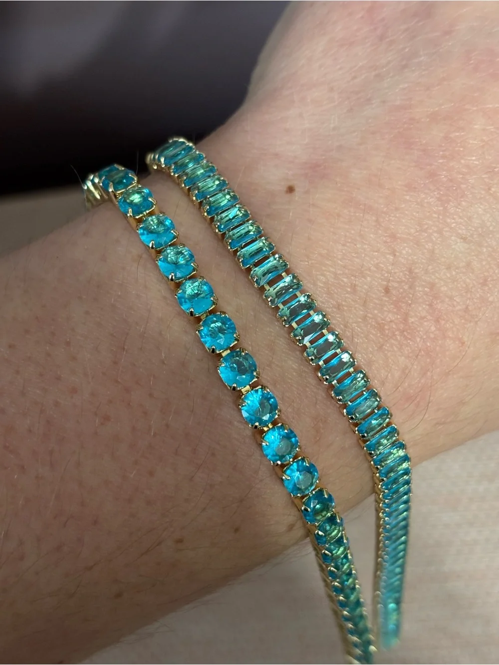 Gold-Tone Teal Crystal Tennis Bracelets- Women Jewelry